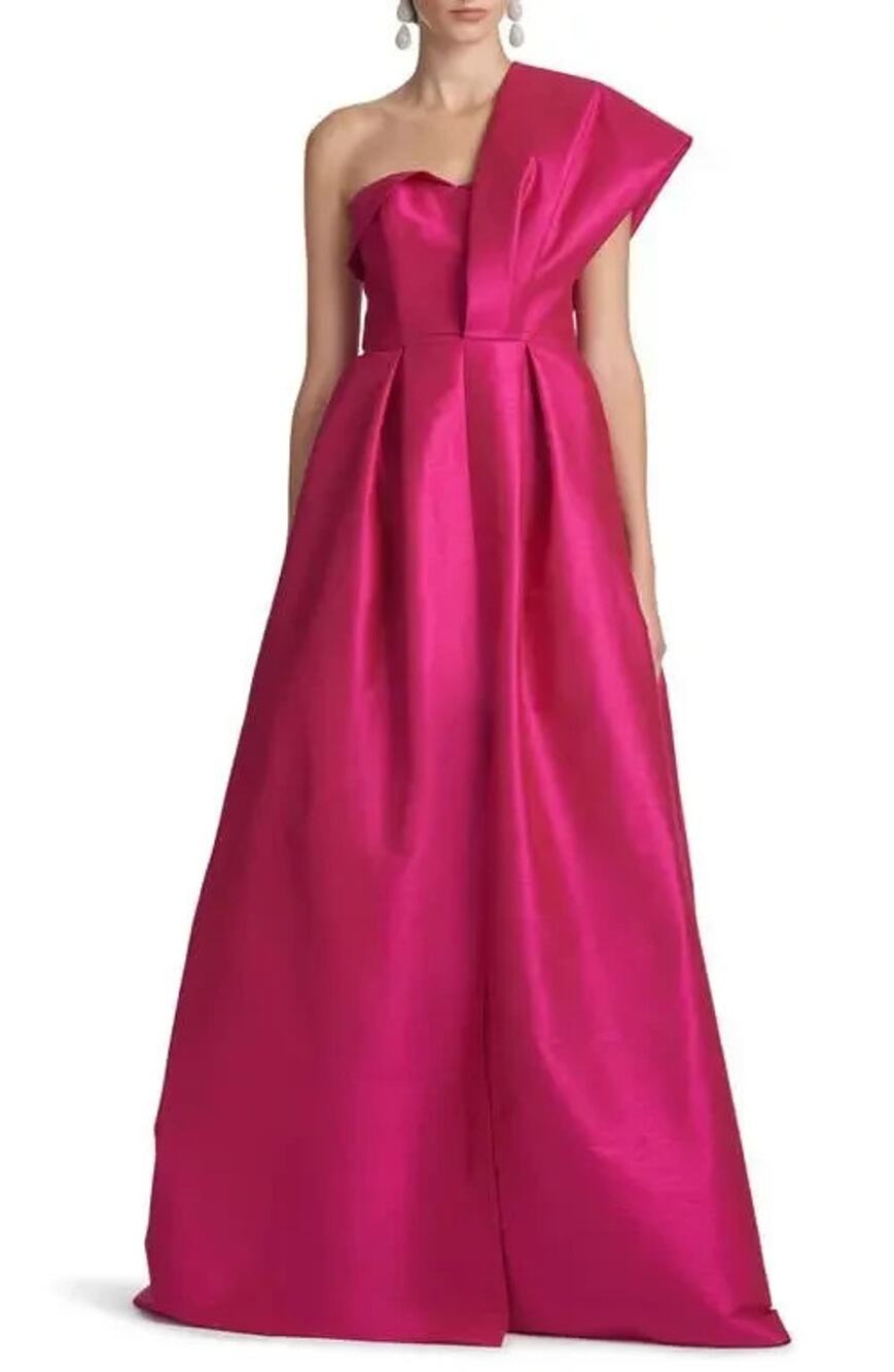 Sachin & Babi Clarissa One Shoulder Fuchsia Pink Ballgown Size 6 $1195